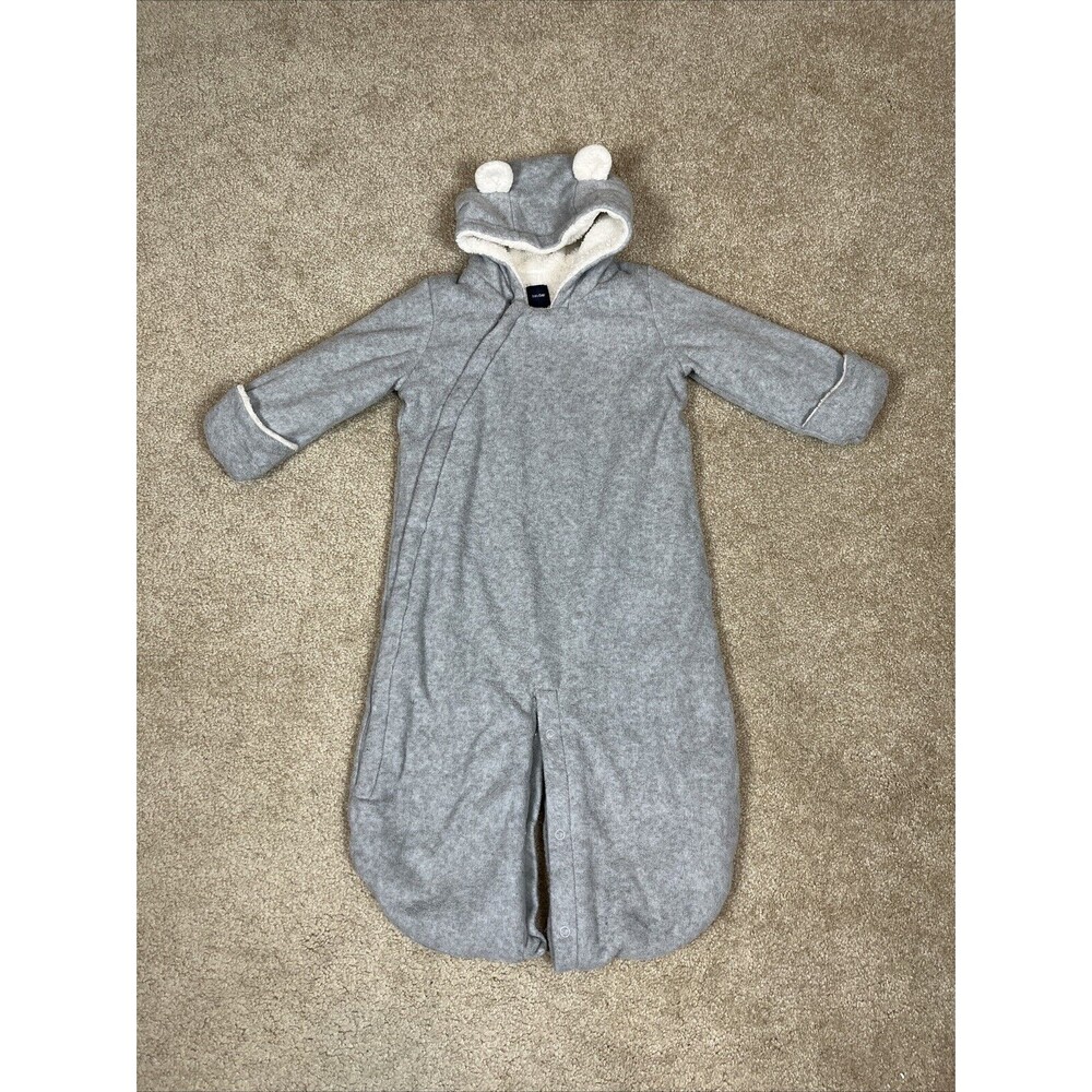 Baby Gap Gray Fleece Sherpa Convertible Bear Bundler Bunting Snowsuit 6-12m